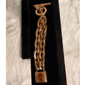 Michael Kors Rose Gold Tone Padlock Chunky Chain Link Toggle Bracelet Est 1981